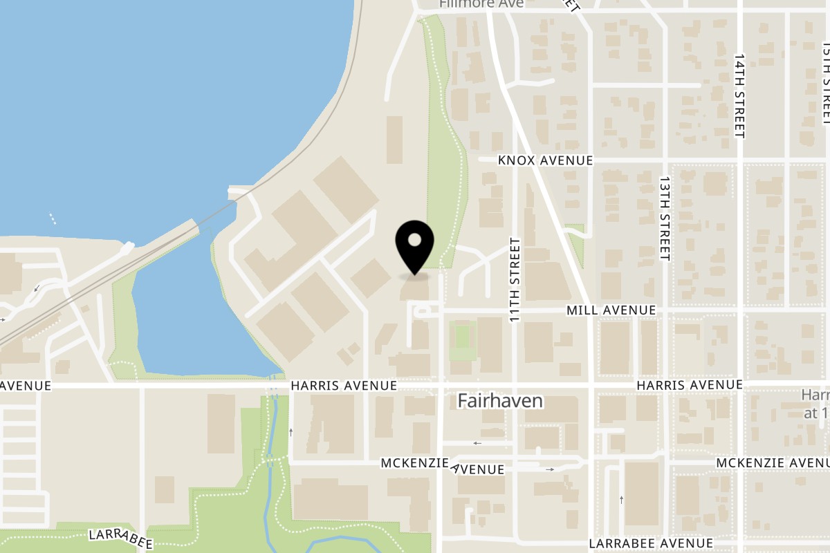 Map showing the location of Ovn Wood Fired Pizza on 1148 10th St in Bellingham